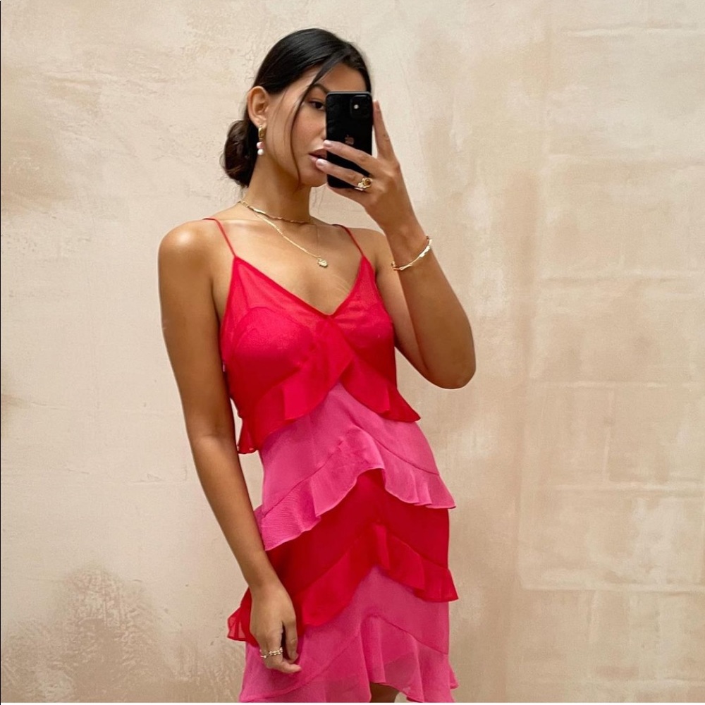 Never Fully Dressed - Red and Pink Tiered Dress - size 10